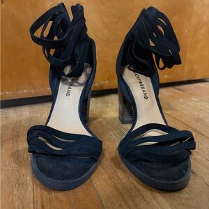 Lucky Brand Black Suede Lace-Up Block Heel Sandals